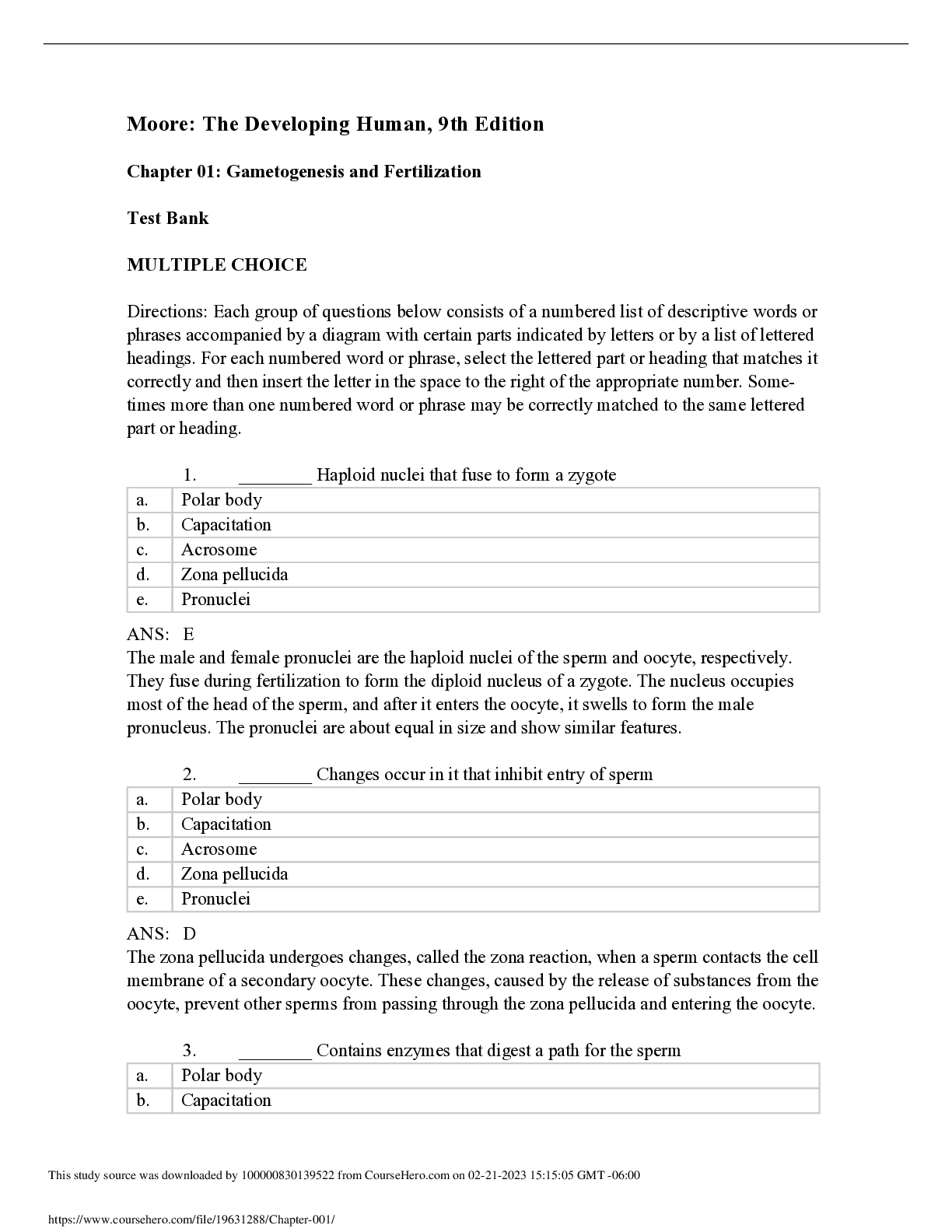 Preview image for Test Bank for The Developing Human Clinically Oriented Embryology 8th Edition